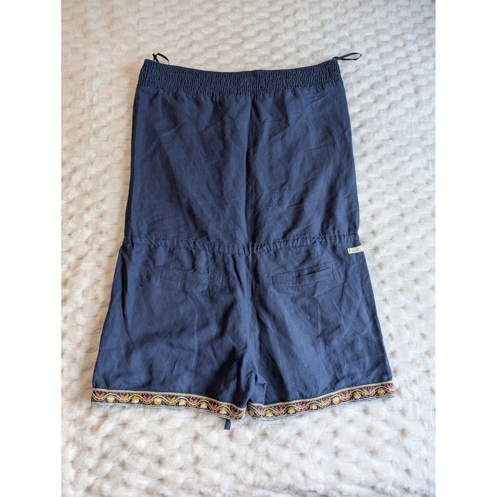 Miss Me Embroidered Romper Drawstring Waist Pockets Blue Boho Size L‎ - Picture 7 of 10